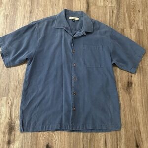 Tommy Bahama Silk Shirt Mens Blue Button Down Short Sleeve‎ Collared Size Medium